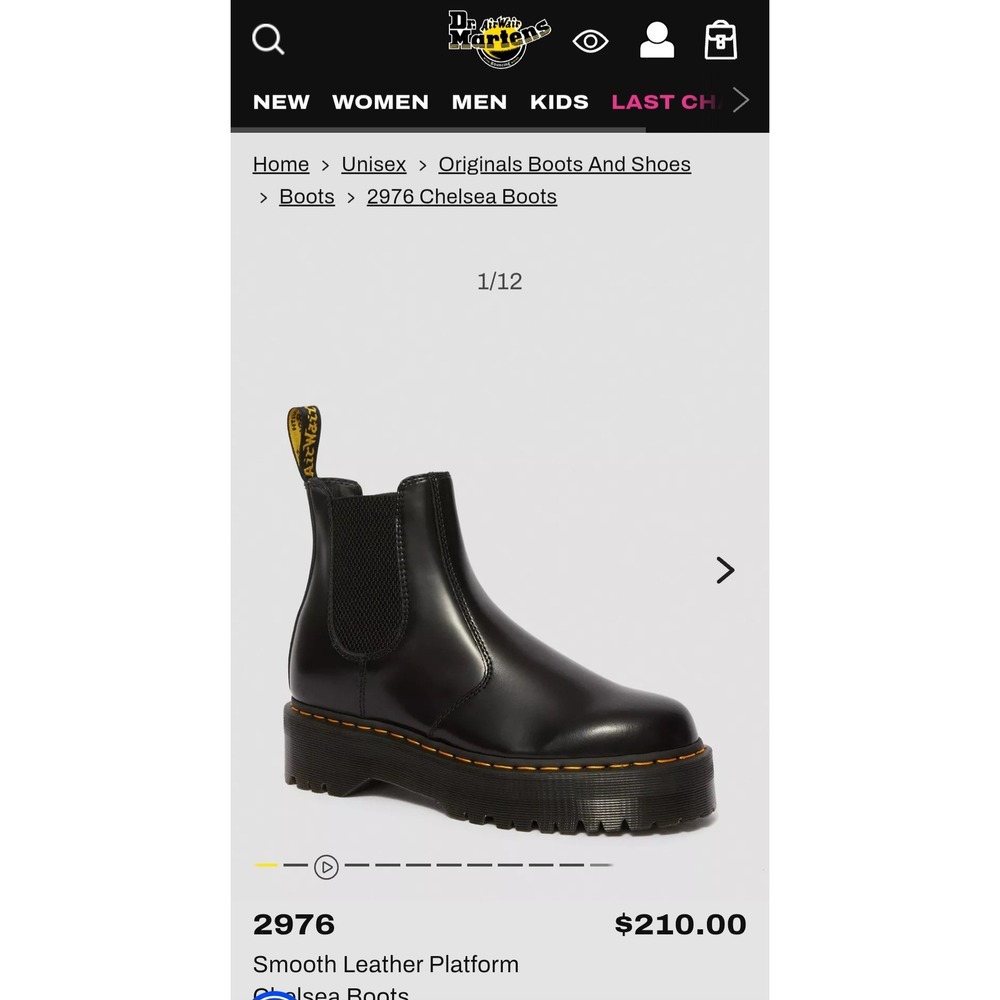 Dr.Martens 2976 Quad Smooth LeatherPlatformChelseaBoots Black Mens 10 US 10m 11L